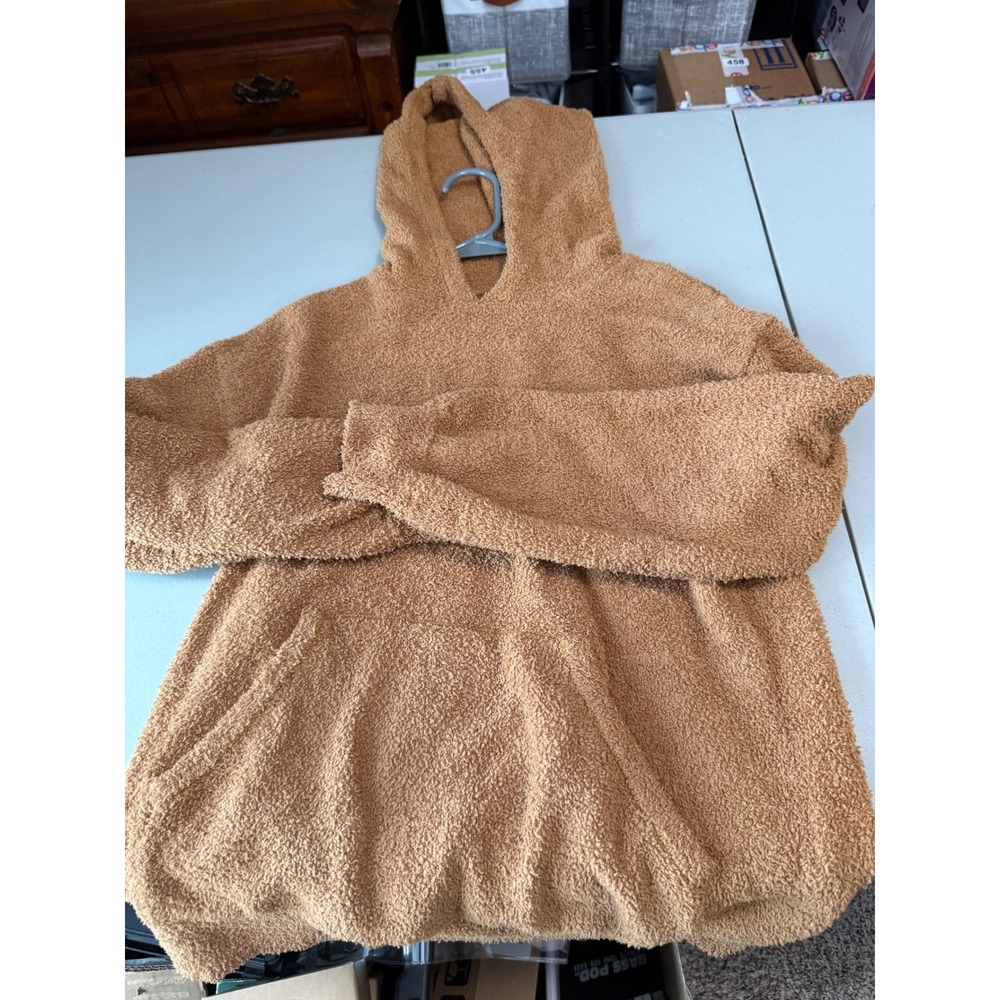 Forever 21 Women Brown Teddy Fleece Hoodie Faux Shearling Pullover Small 513
